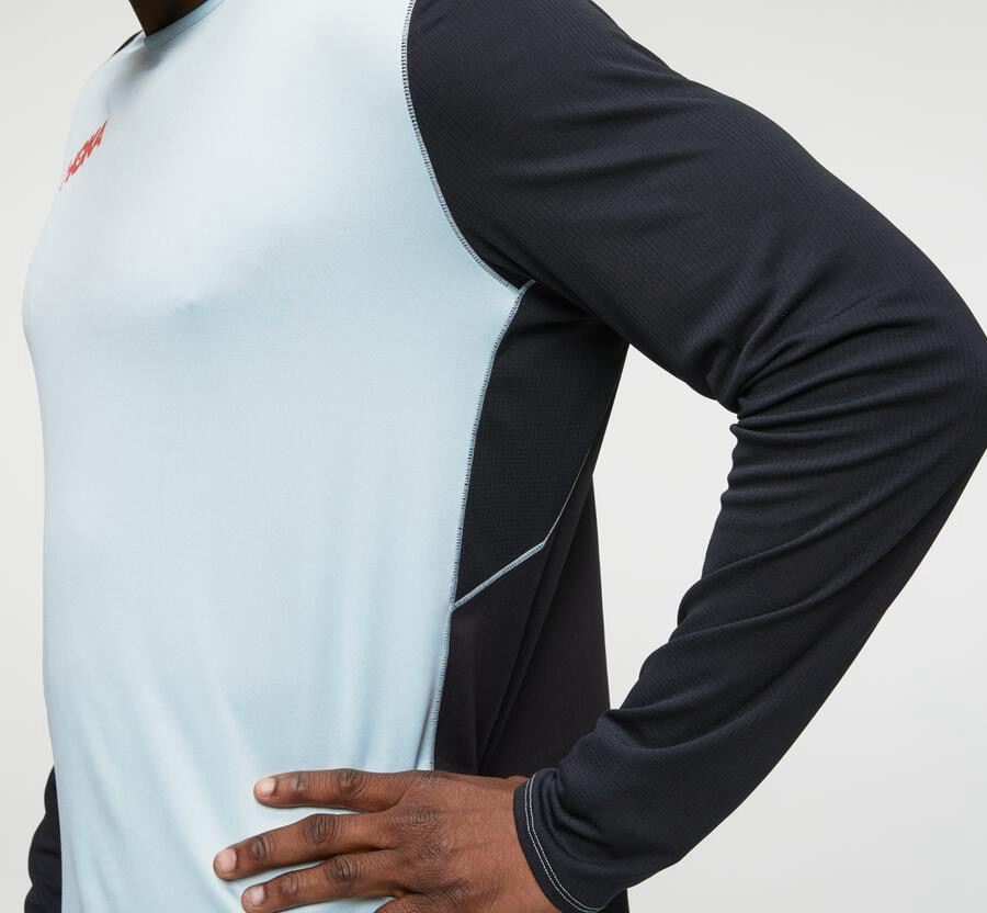 Hoka One One Mens Tops - Performance Long Sleeve - Blue/Black - CNGF84176